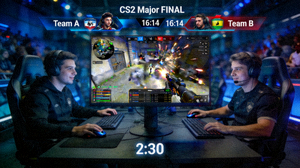 CS2 Major决赛回放画面，选手在关键回合中精准射击