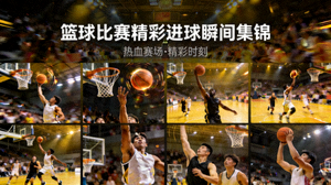 NBA篮球比赛精彩进球瞬间集锦，球员扣篮三分精彩得分画面